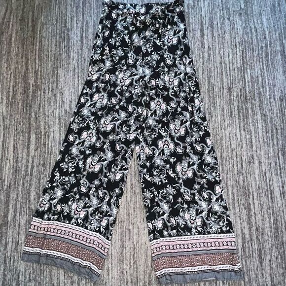 Timing Women’s Size Large Floral Graphic Paisley Pants Black Multicolor Wide Leg - Picture 1 of 7